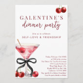 Schwarzer Bogen Kirsch Martini Galentines Abendess Einladung (Vorderseite)