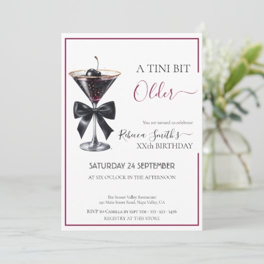 Schwarzer Bogen Kirsche trinken "A tini bit Older" Einladung (Stehend Vorderseite)
