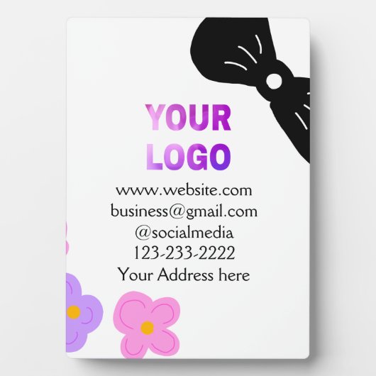 Schwarzer Bogen Rosa lila Blüten Logo-Details hinz Fotoplatte (Vorderseite)