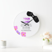 Schwarzer Bogen Rosa lila Blüten Logo-Details hinz Große Wanduhr (Zuhause)