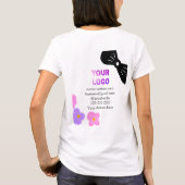 Schwarzer Bogen Rosa lila Blüten Logo-Details hinz T-Shirt (Rückseite)