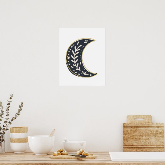 Schwarzer Böhmischer Blumenmoon Abstrakte Kunst Poster (Küche)