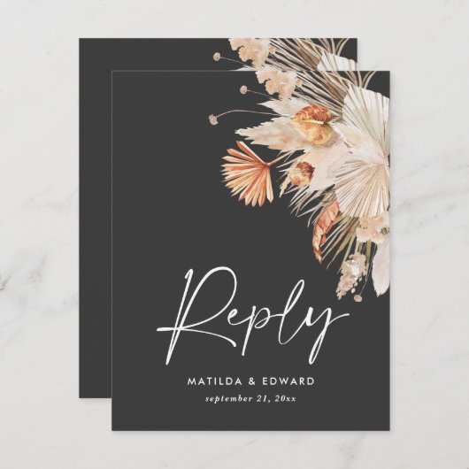 Schwarzer Böhmischer Pampasgras Moderner UAWG RSVP Karte (Vorne/Hinten)