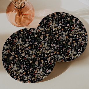 Schwarzer Boho-Blumen-Papierteller Pappteller