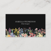 Schwarzer Boho Wildblume Watercolor Visitenkarte (Vorderseite)