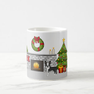 Schwarzer Boston Terrier in einem festlichen Weihn Kaffeetasse