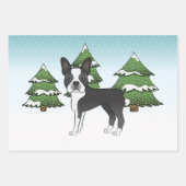 Schwarzer Boston Terrier in einem Winterwald Geschenkpapier Set (Vorderseite)