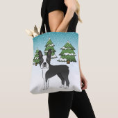 Schwarzer Boston Terrier in einem Winterwald Tasche (Von Nahem)