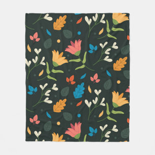 Schwarzer Botanischer Blumendruck Fleecedecke