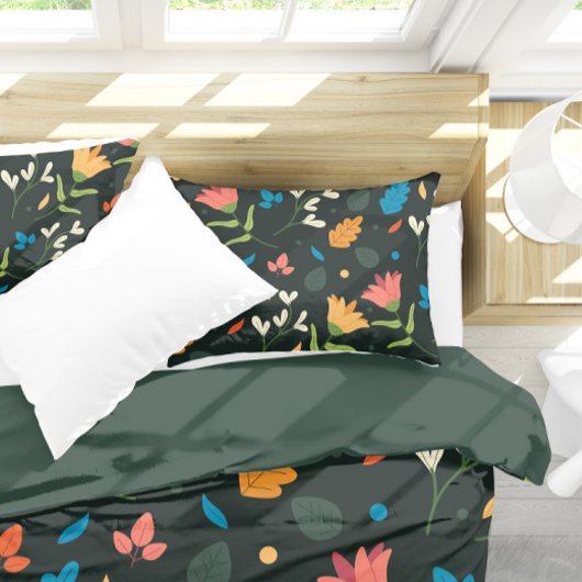 Schwarzer Botanischer Blumendruck Kissenbezug