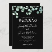 Schwarzer Botanischer Eukalyptus Grüne Hochzeit Einladung (Vorne/Hinten)