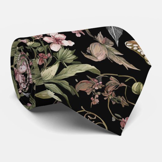 Schwarzer Botanischer Flor Krawatte (Gerollt)