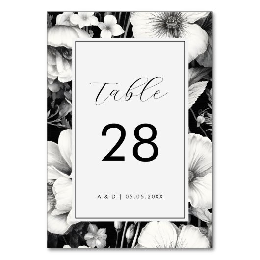 Schwarzer Botanischer Garten Dunkle Flora Hochzeit Tischnummer (Rückseite)