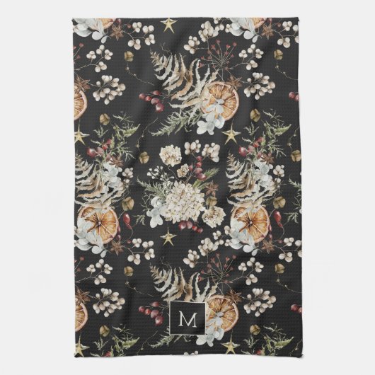 Schwarzer Botanischer Urlaub Geschirrtuch (Vertikal)