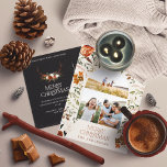 Schwarzer Botanischer Weihnachtsgestalt 3 Foto Folien Feiertagspostkarte<br><div class="desc">Natürliche Creme,  schwarz,  Terrakotta und Salbei grün blühende botanische elegante Blumen 3 Foto Frohe Weihnachtskarte. Goldtypografie in Echtfolie,  Silber und Rose.</div>
