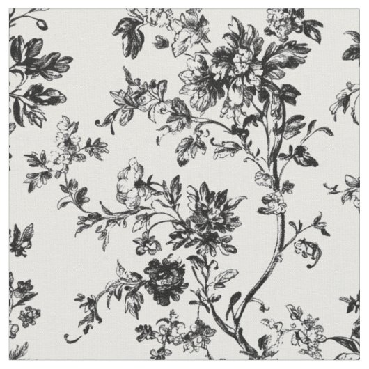 Schwarzer botanischer Zweig-Toile Stoff (Nahaufnahme)