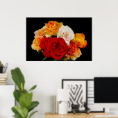 Schwarzer Bouquet der Rose Poster (Heimbüro)