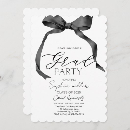 Schwarzer Bow-Abschluss, Minimalistisch, schwarz u Einladung (Vorne/Hinten)