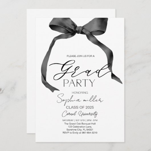 Schwarzer Bow-Abschluss, Minimalistisch, schwarz u Einladung (Vorne/Hinten)