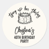 Schwarzer Bow, der ihre Dreißiger zum 40. Geburtst Runder Aufkleber (Vorderseite)