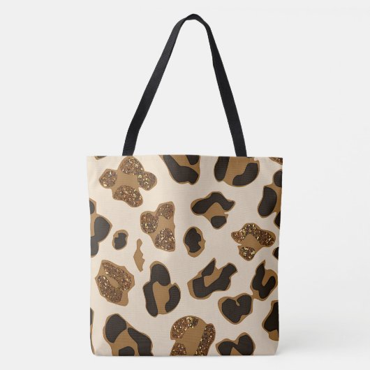 Schwarzer Bräuner und Leopard Glitzer große Totasc Tasche (Vorderseite)