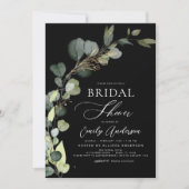 Schwarzer Brautparty Grüne Eukalyptus Einladung (Vorderseite)