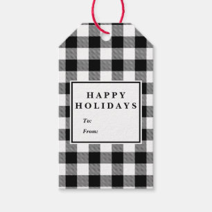 Schwarzer Büffel-karierter Muster-Weihnachtsname Geschenkanhänger
