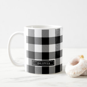 Schwarzer Büffel-kariertes Muster-mit Monogramm Kaffeetasse