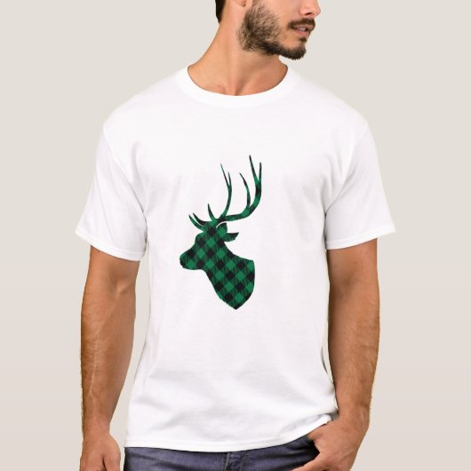 Schwarzer Büffel-Karo-Hirsch T-Shirt (Vorderseite)