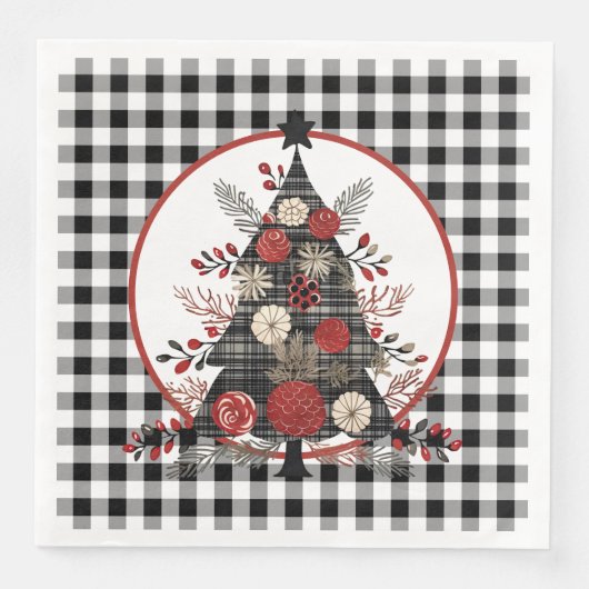 Schwarzer Büffel-Karo-Weihnachten Serviette (Vorderseite)