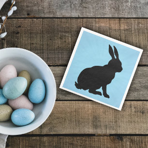 Schwarzer Bunny Silhouette Form Tall Ohren auf bla Serviette
