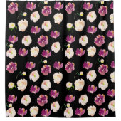 Schwarzer Burgund Pink Wasserfarbe Blütenfarben Duschvorhang (Vorderseite)