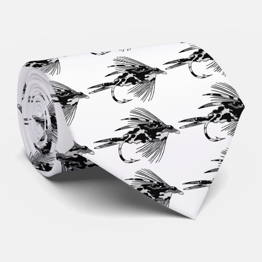 Schwarzer Camouflage-Fliegen-Fischenköder Krawatte (Gerollt)