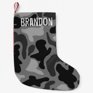 Schwarzer Camouflage-Grunge-Name-Weihnachtsstrumpf Kleiner Weihnachtsstrumpf