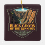 Schwarzer Canyon Der Nationalpark Gunnison Keramikornament<br><div class="desc">Black Canyon of the Gunnison Vektorgrafik Design. Der Park umgibt einen Teil einer tiefen,  steilen Schlucht,  die durch den prächtigen Felsen am Gunnison-Fluss geschnitzt wurde. Die Tierwelt umfasst Maultier,  Elch und Goldadler.</div>
