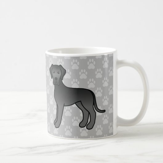 Schwarzer Cartoon Große Dane Hunde auf Grau Kaffeetasse (Rechts)