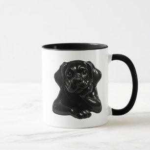 Schwarzer Cartoon-Hund mit ersehnten 3D-Augen. Tasse