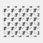 Schwarzer Cartoon Mops Hund mit Hundennamen Muster Fleecedecke (Vorderseite (Horizontal))