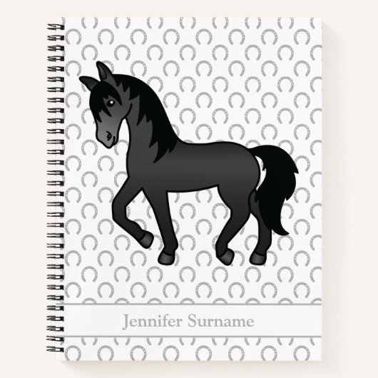Schwarzer Cartoon Trotting Horing & Custom Text Notizblock (Vorderseite)