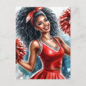 Schwarzer Cheerleader in roter Farbe Postkarte (Vorderseite)