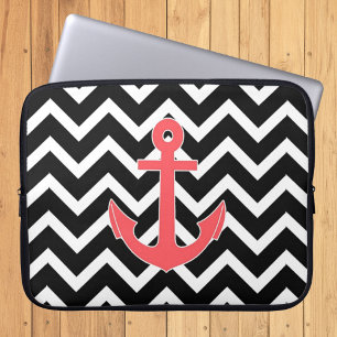 Schwarzer Chevron Rosa Anker Laptopschutzhülle