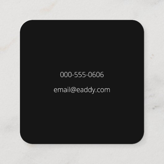 Schwarzer Chic Eleganter Personalisierter Name für Quadratische Visitenkarte (Rückseite)