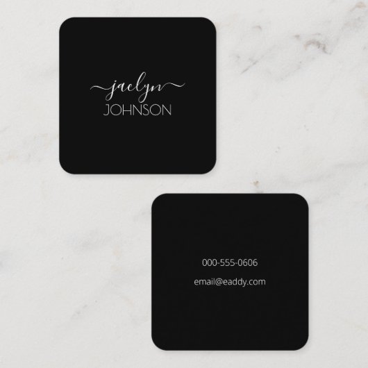 Schwarzer Chic Eleganter Personalisierter Name für Quadratische Visitenkarte (Vorne/Hinten)
