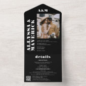 Schwarzer Chic Fett einfache Monogramm Foto Hochze All In One Einladung (Innen Boden)