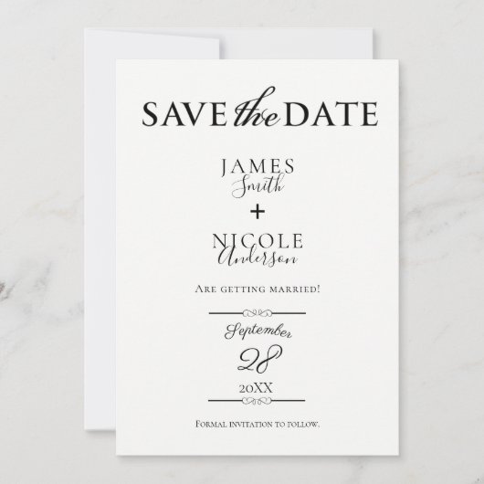 Schwarzer Chic Modernes Minimales Full Foto Save t Einladung (Vorderseite)