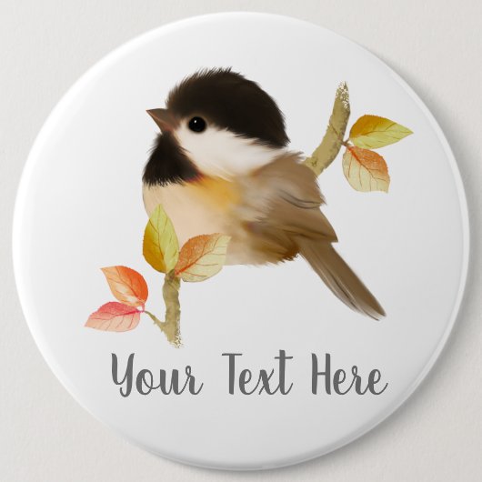 Schwarzer Chickadee Bird Button (Vorderseite)