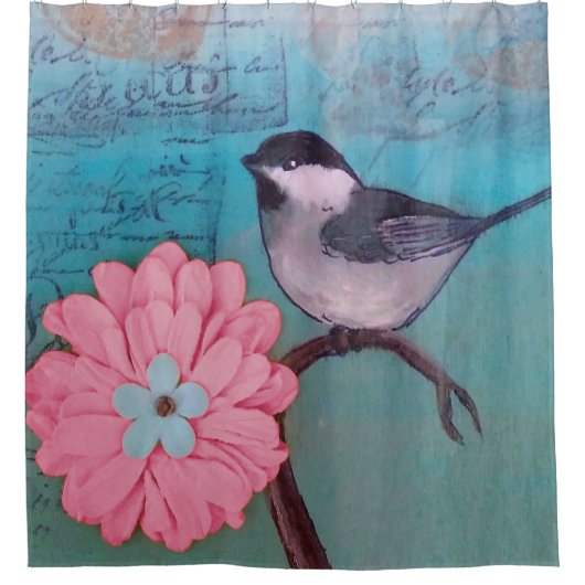 Schwarzer Chickadee-Duschvorhang Duschvorhang (Vorderseite)
