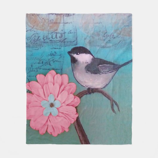 Schwarzer Chickadee Fleecedecke (Vorderseite)