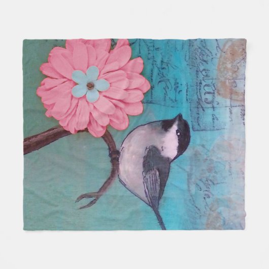 Schwarzer Chickadee Fleecedecke (Vorderseite (Horizontal))