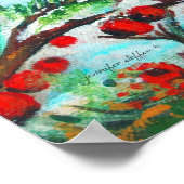 Schwarzer Chickadee-Vogel mit Birnen-Glossen Poster (Ecke)